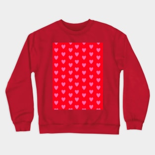 Pink Hearts, Polka Dots, Pattern on Red Crewneck Sweatshirt